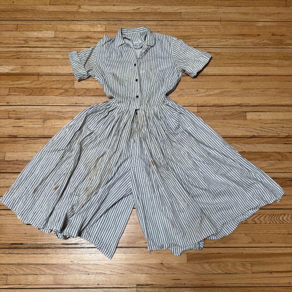 Vintage Dyanne Dallas Pinstripe Wide-Leg Jumpsuit — S